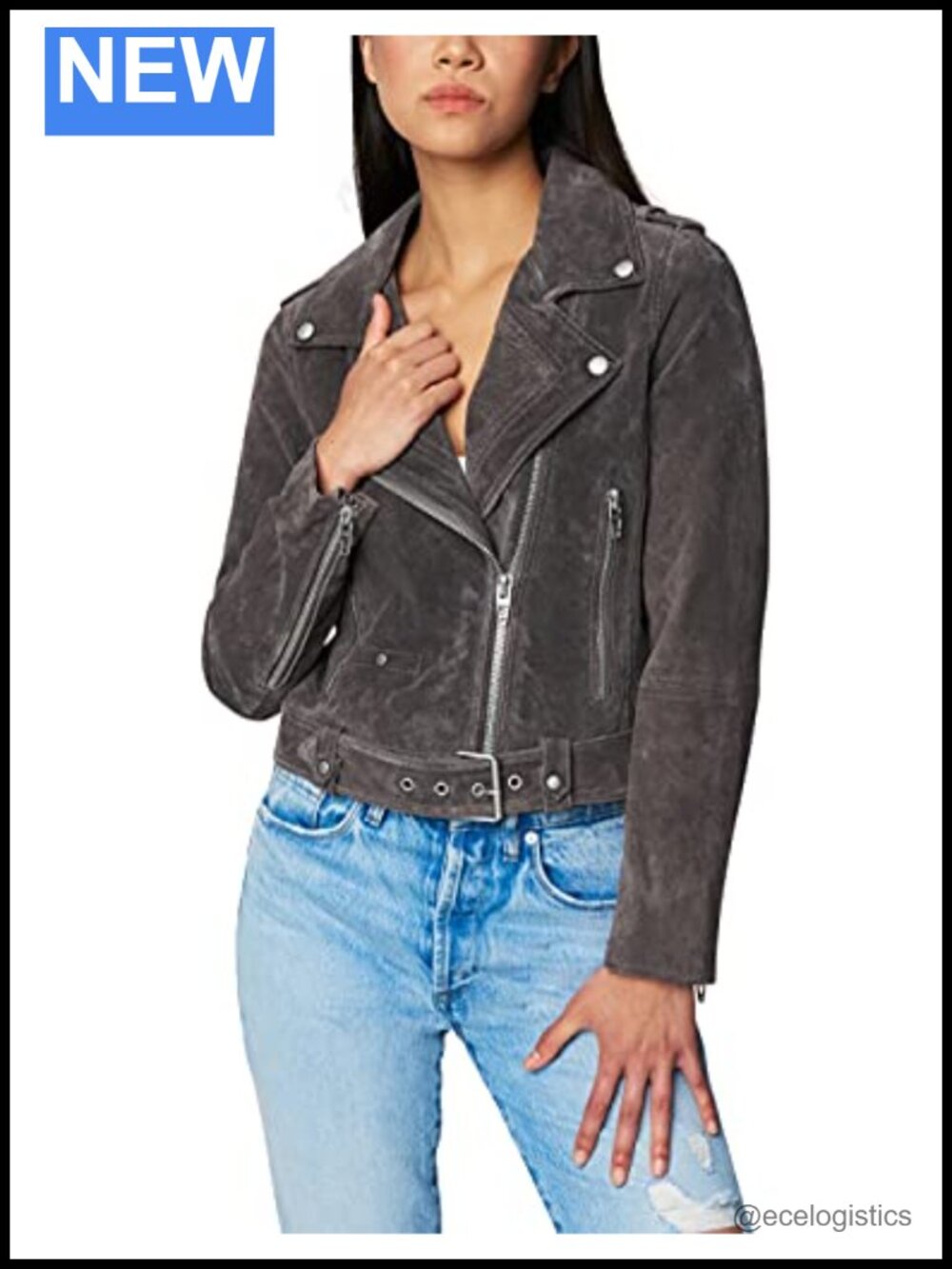 Cropped Suede Moto Jacket Women Fitted Biker Coat
